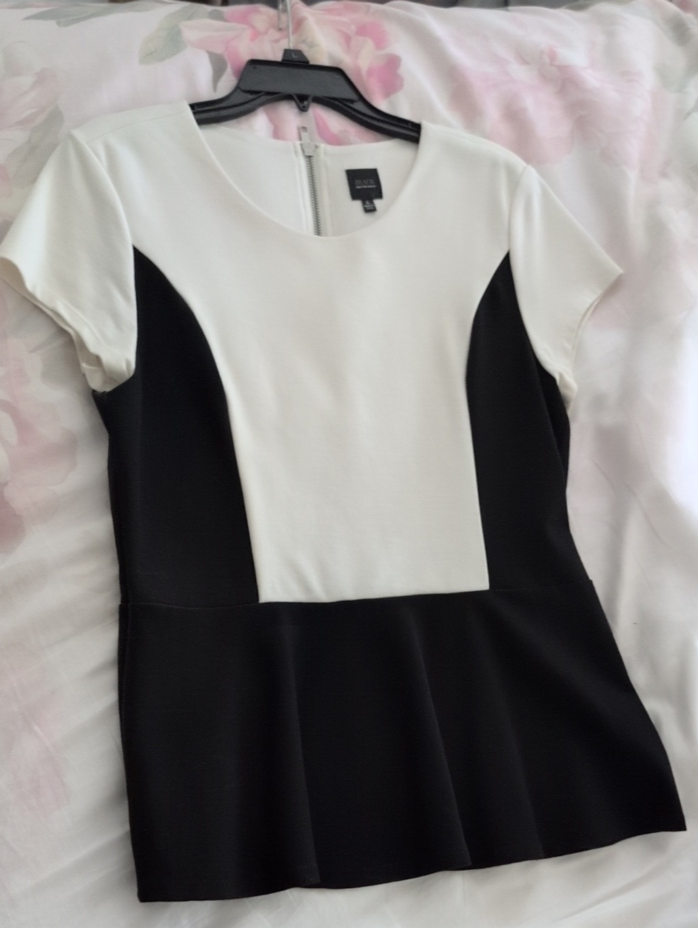 Saks Fifth Avenue Black and White Peplum Top